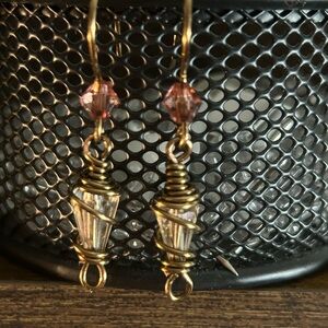 Teardrop earrings wrapped in antique brass